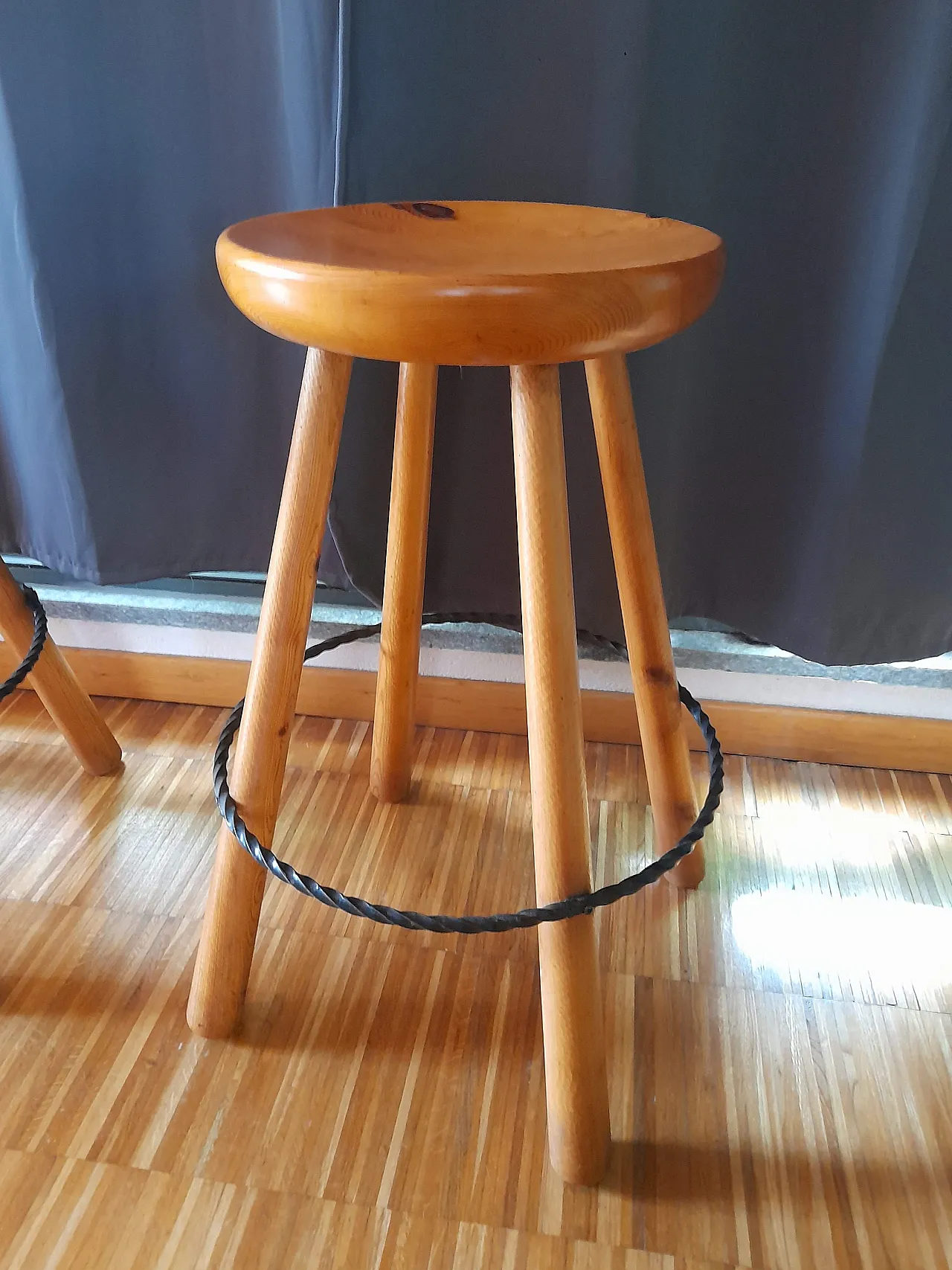 Pair of solid wood stools in the style of Charlotte Perriand, 70s 11