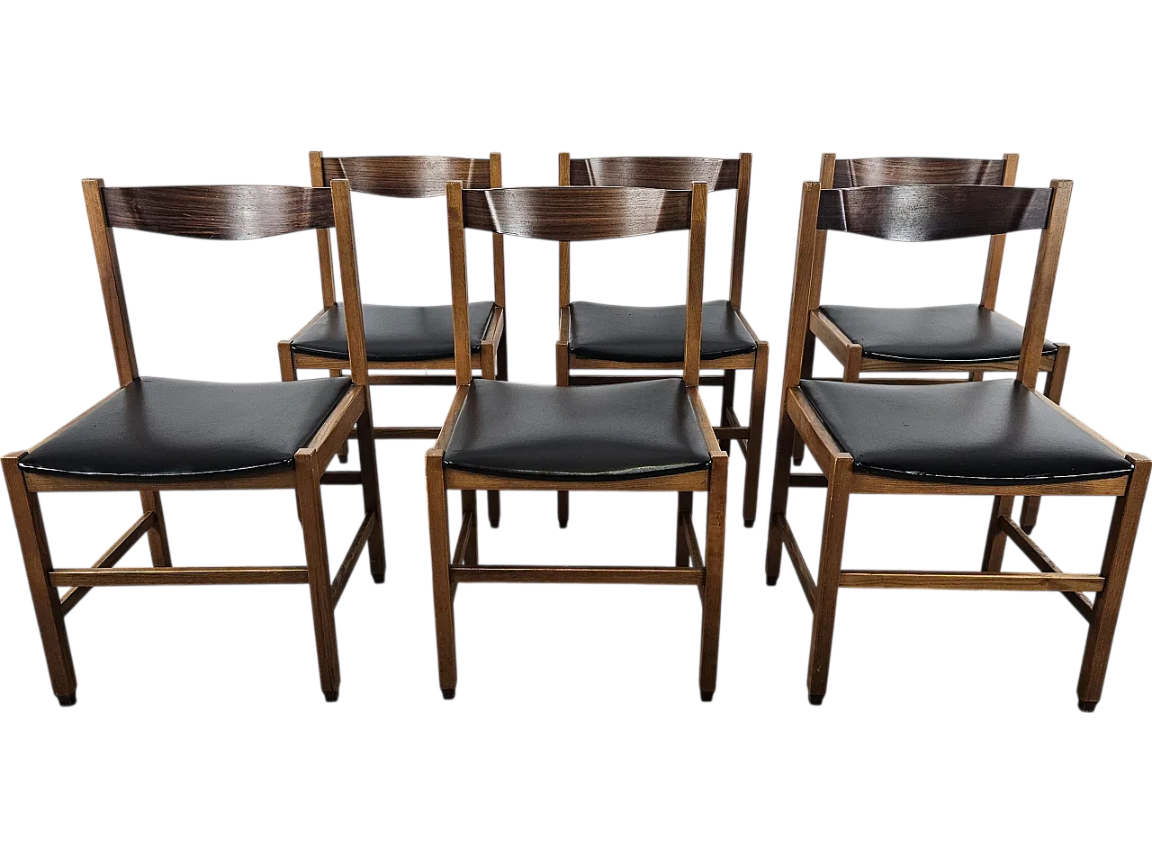 Six Scandinavian style teak and leather dining chairs 19