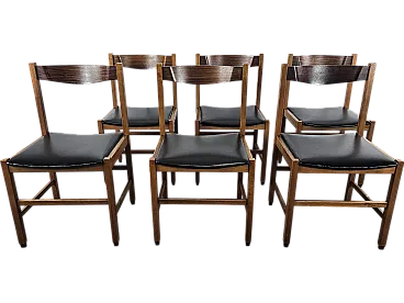 Six Scandinavian style teak and leather dining chairs