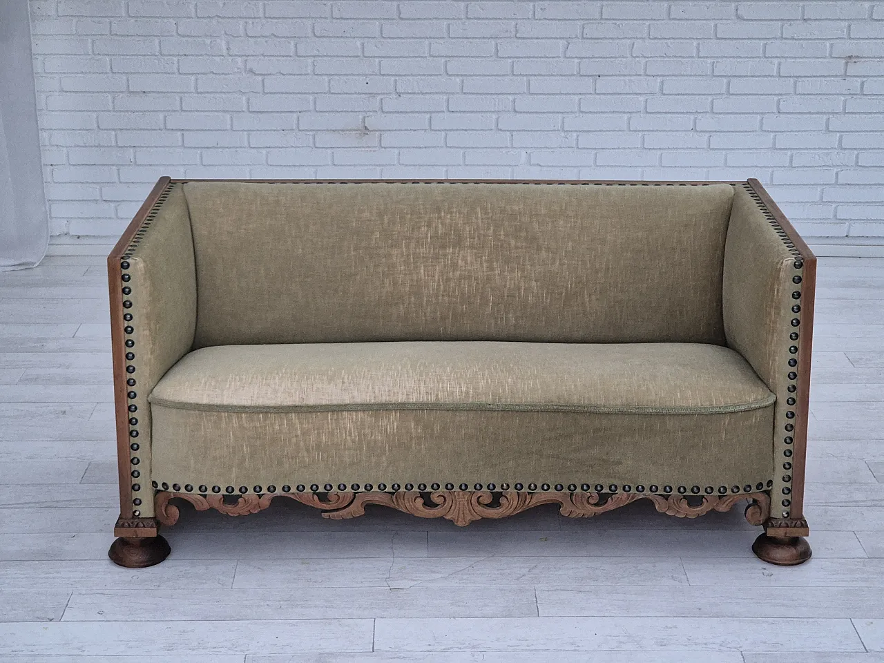 Danish curved sofa in oak wood, 50s 2