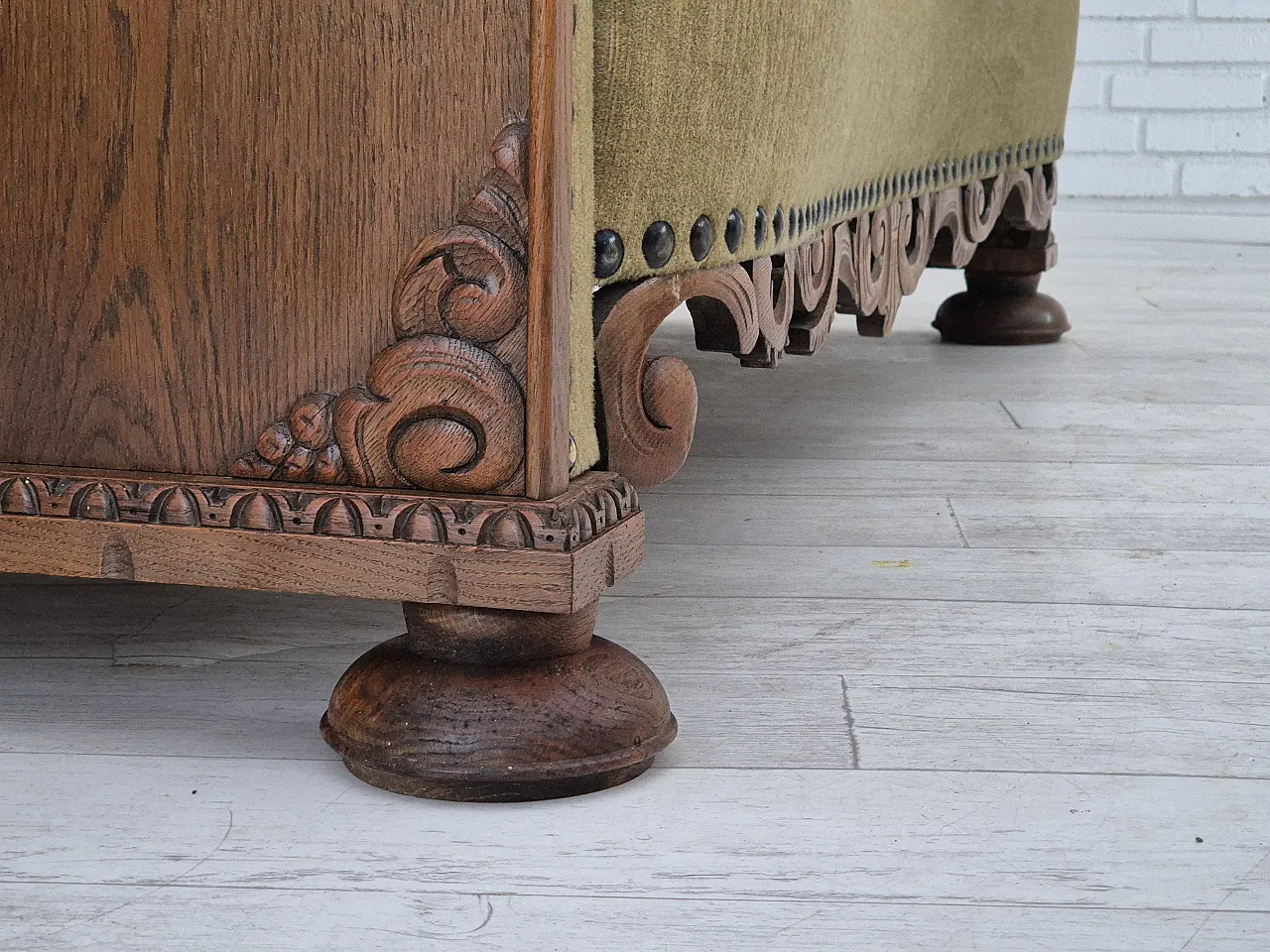 Danish curved sofa in oak wood, 50s 7