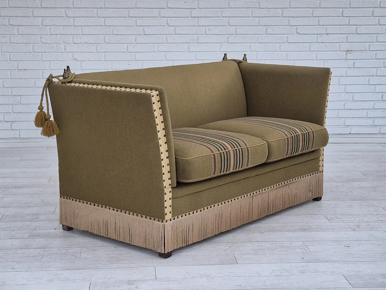 Danish 2 seater drop arm sofa, wool, 1960s 1