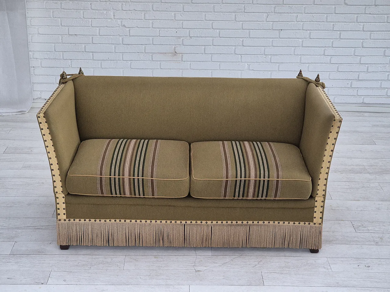 Danish 2 seater drop arm sofa, wool, 1960s 3