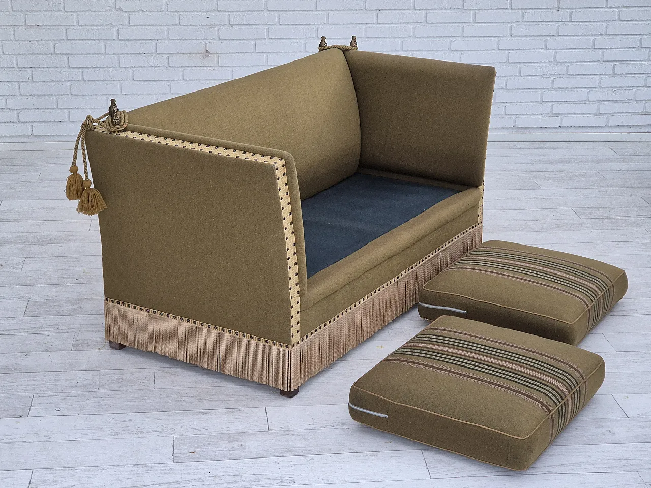 Danish 2 seater drop arm sofa, wool, 1960s 8