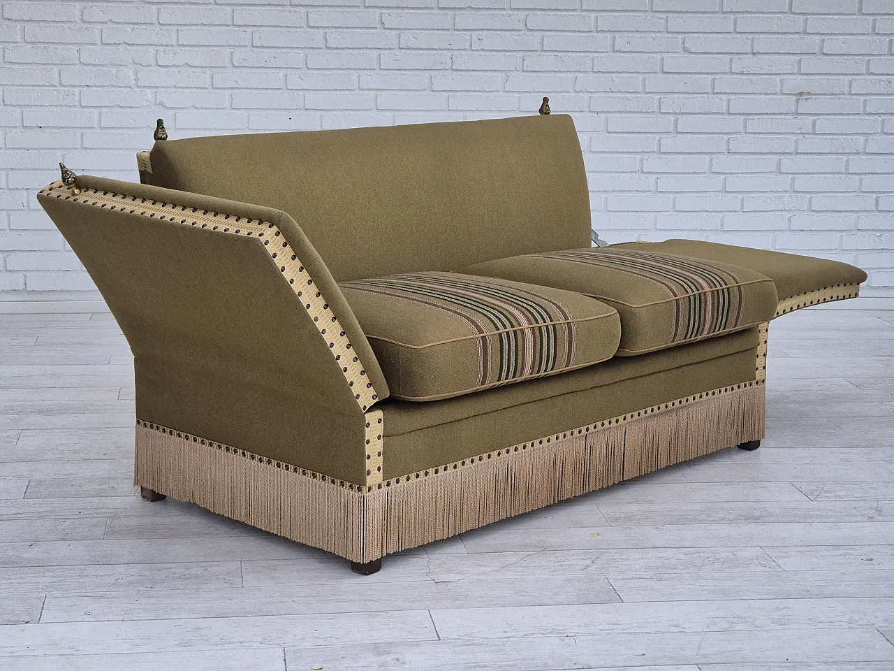 Danish 2 seater drop arm sofa, wool, 1960s 14