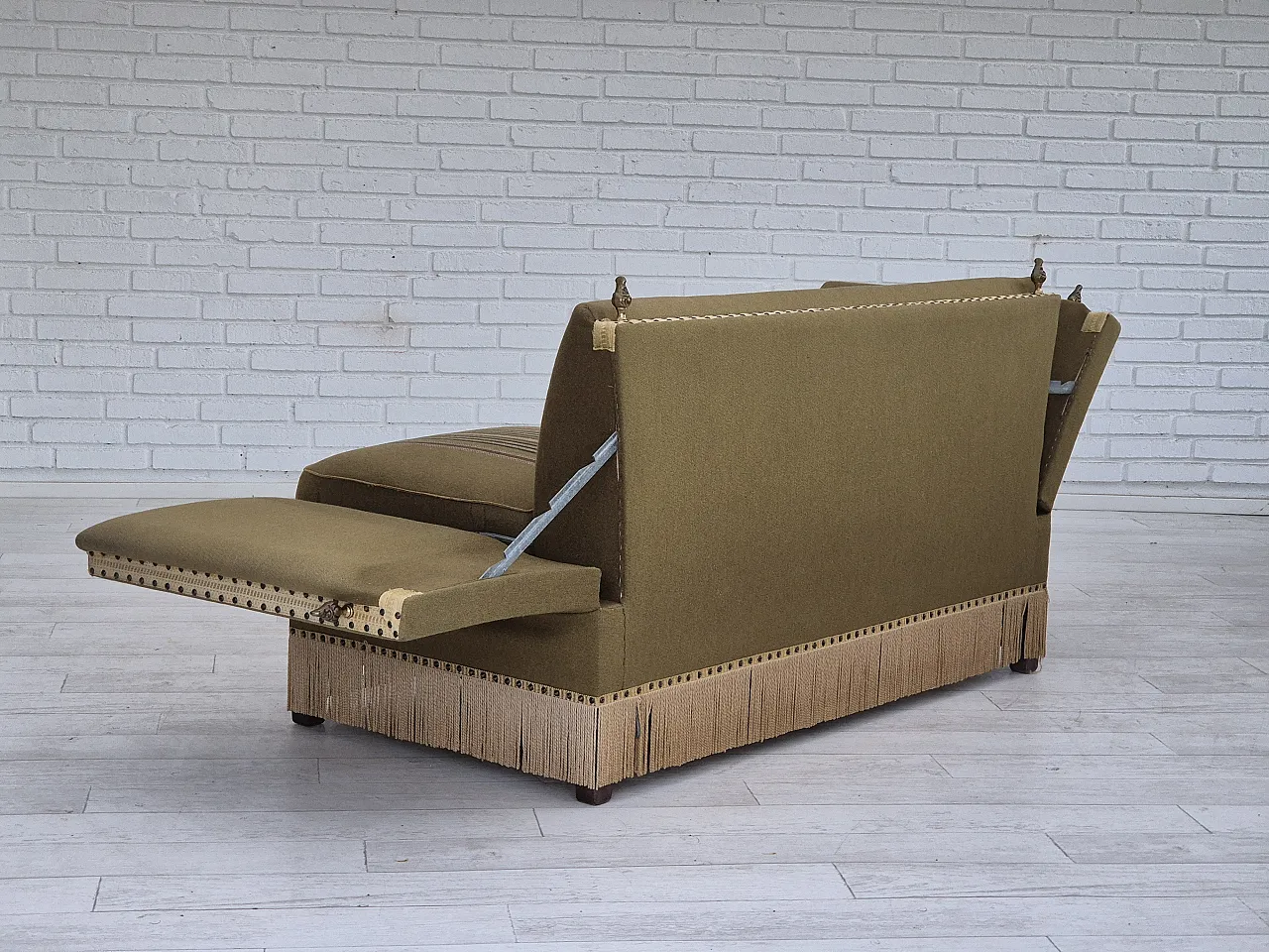 Danish 2 seater drop arm sofa, wool, 1960s 16