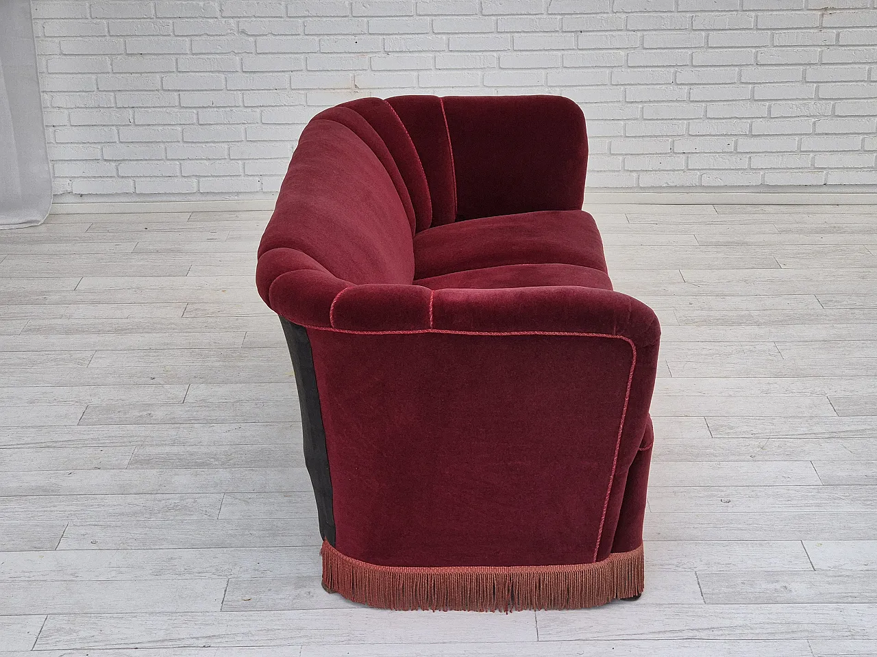 Danish 3 seater sofa cherry-red furniture, 60s 7