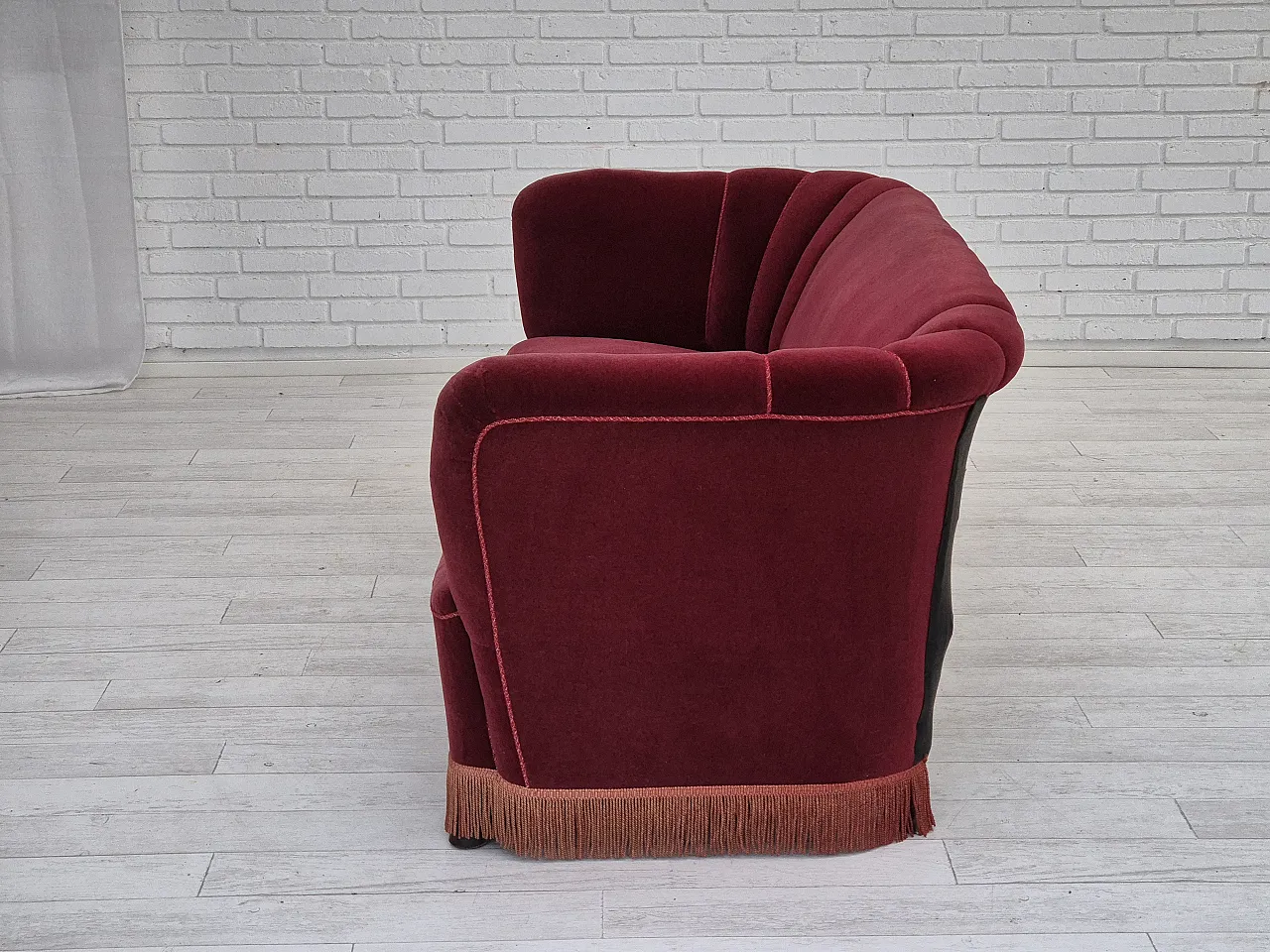 Danish 3 seater sofa cherry-red furniture, 60s 13