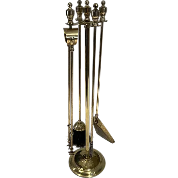 Neoclassical style brass fireplace instruments, 1970s