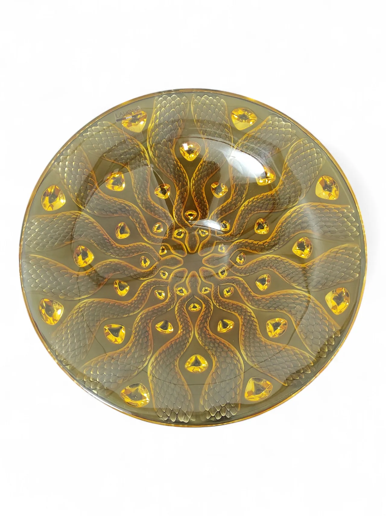 Snake effect amber crystal centrepiece by Lalique, 80s 8