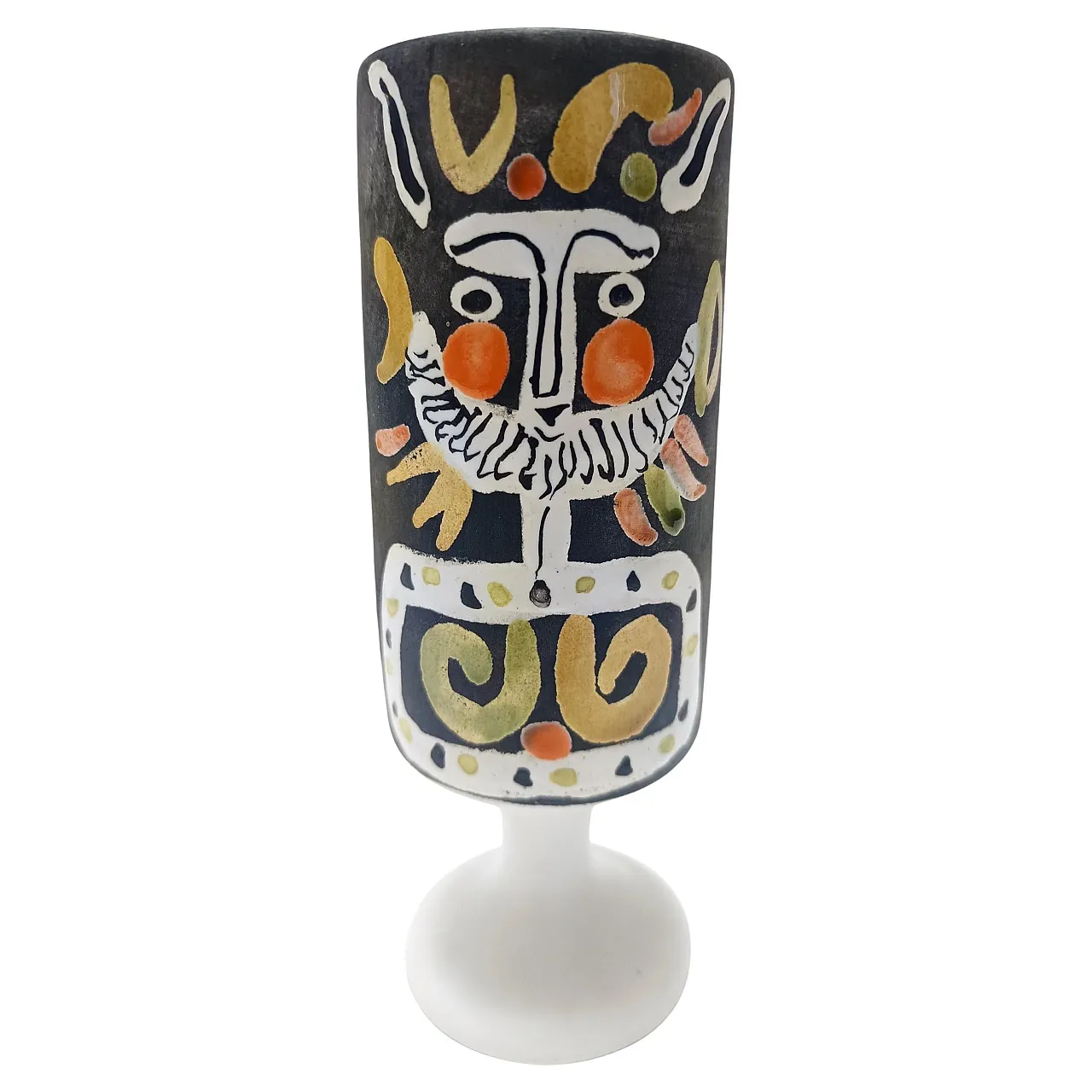 Black lacquered ceramic goblet vase by Roger Capron, France, 70s 1