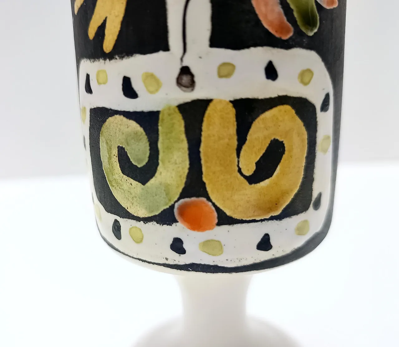 Black lacquered ceramic goblet vase by Roger Capron, France, 70s 9