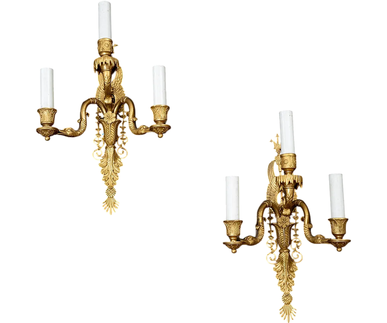 Pair of Empire sconces in chiselled gilded bronze, 19th century 5