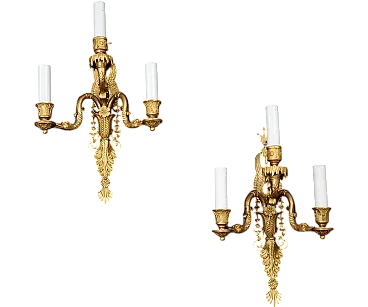 Pair of Empire sconces in chiselled gilded bronze, 19th century