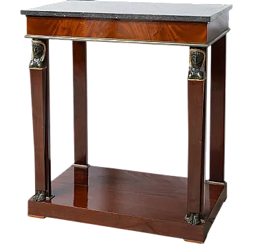 Return of Egypt console in mahogany feather with marble top, 19th c.