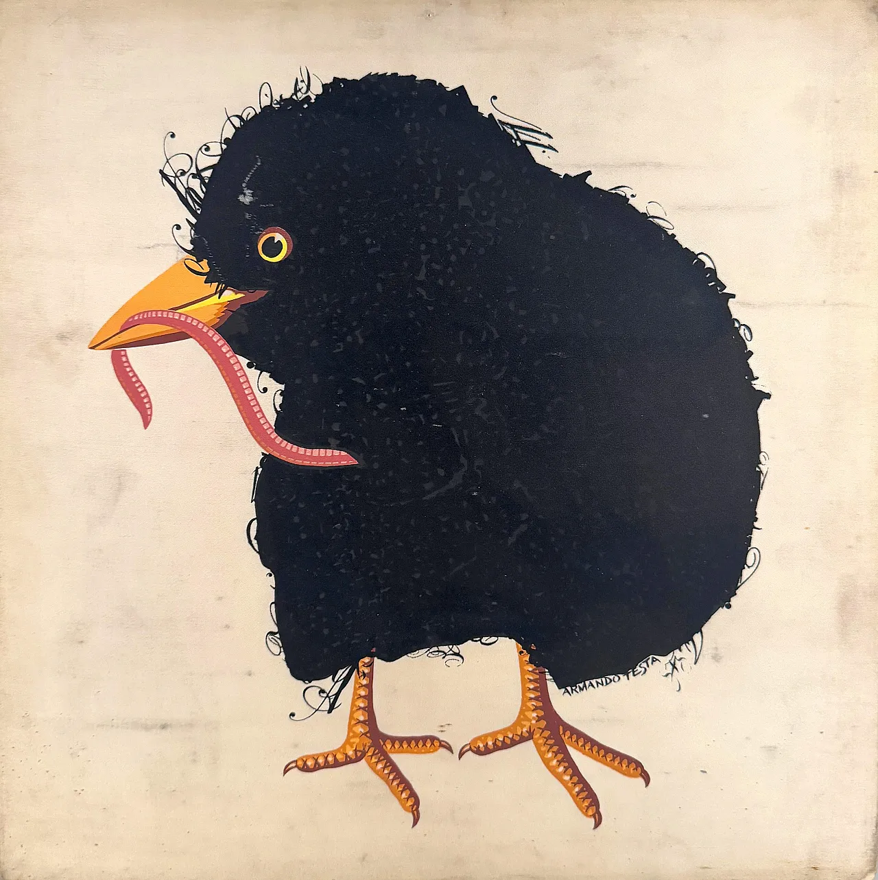 Blackbird with worm by Armando Testa, 8-colour silkscreen print, 1960s 2