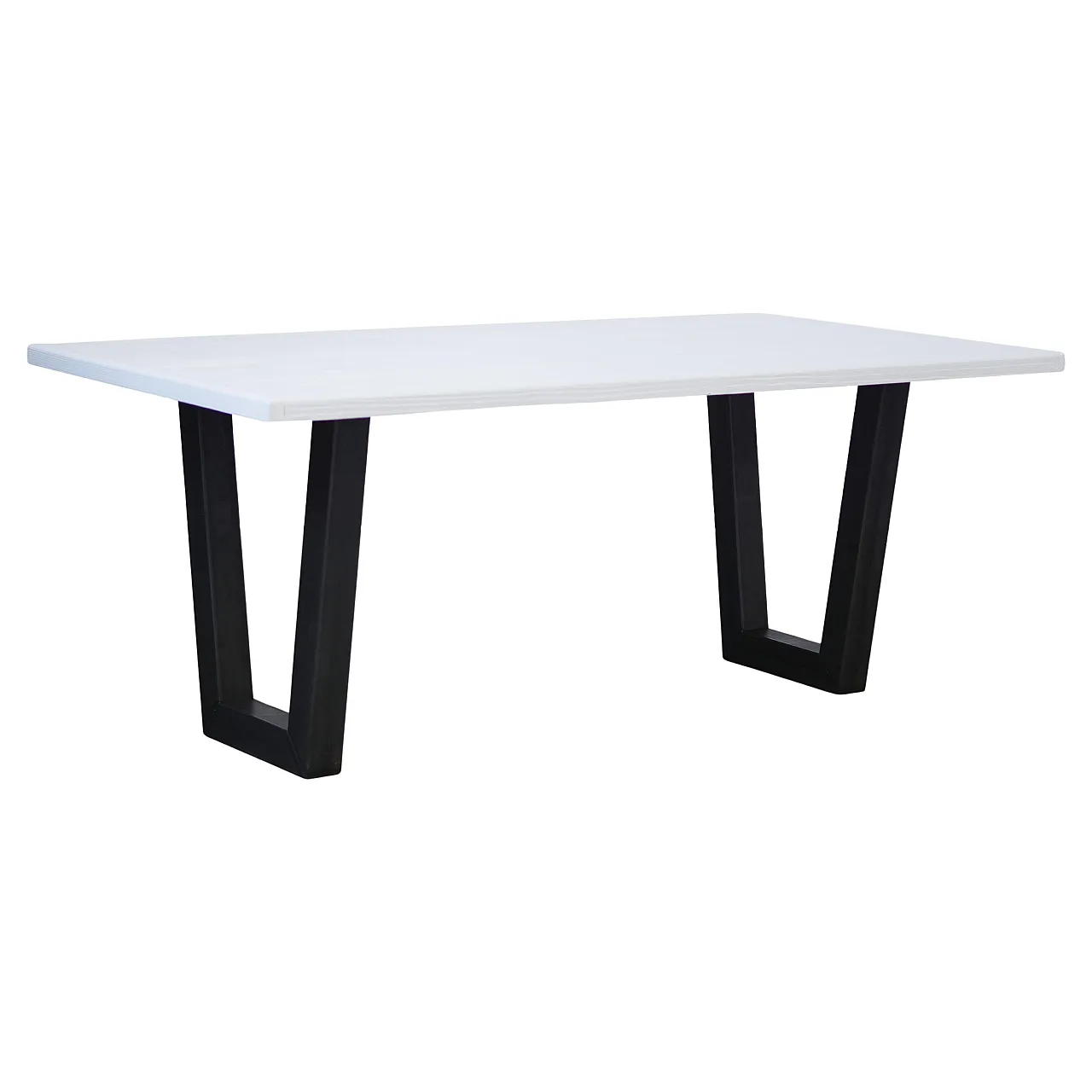 Handcrafted white lacquered brushed fir table with iron legs, 2020 1