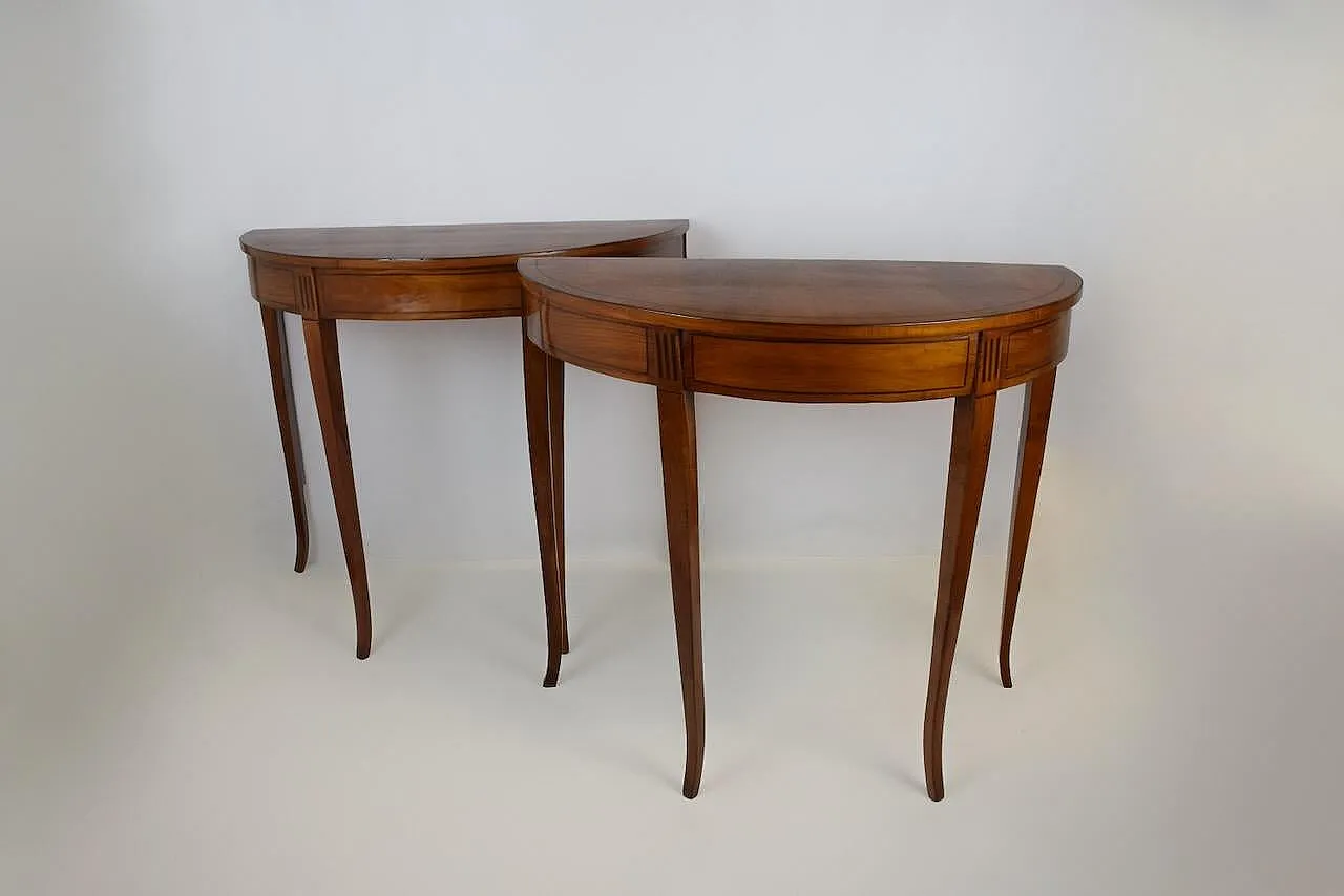 Pair of half-moon console tables in cherry wood, 19th century 2