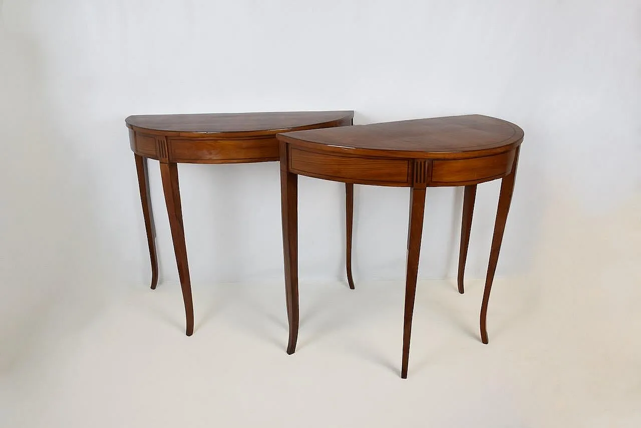 Pair of half-moon console tables in cherry wood, 19th century 7