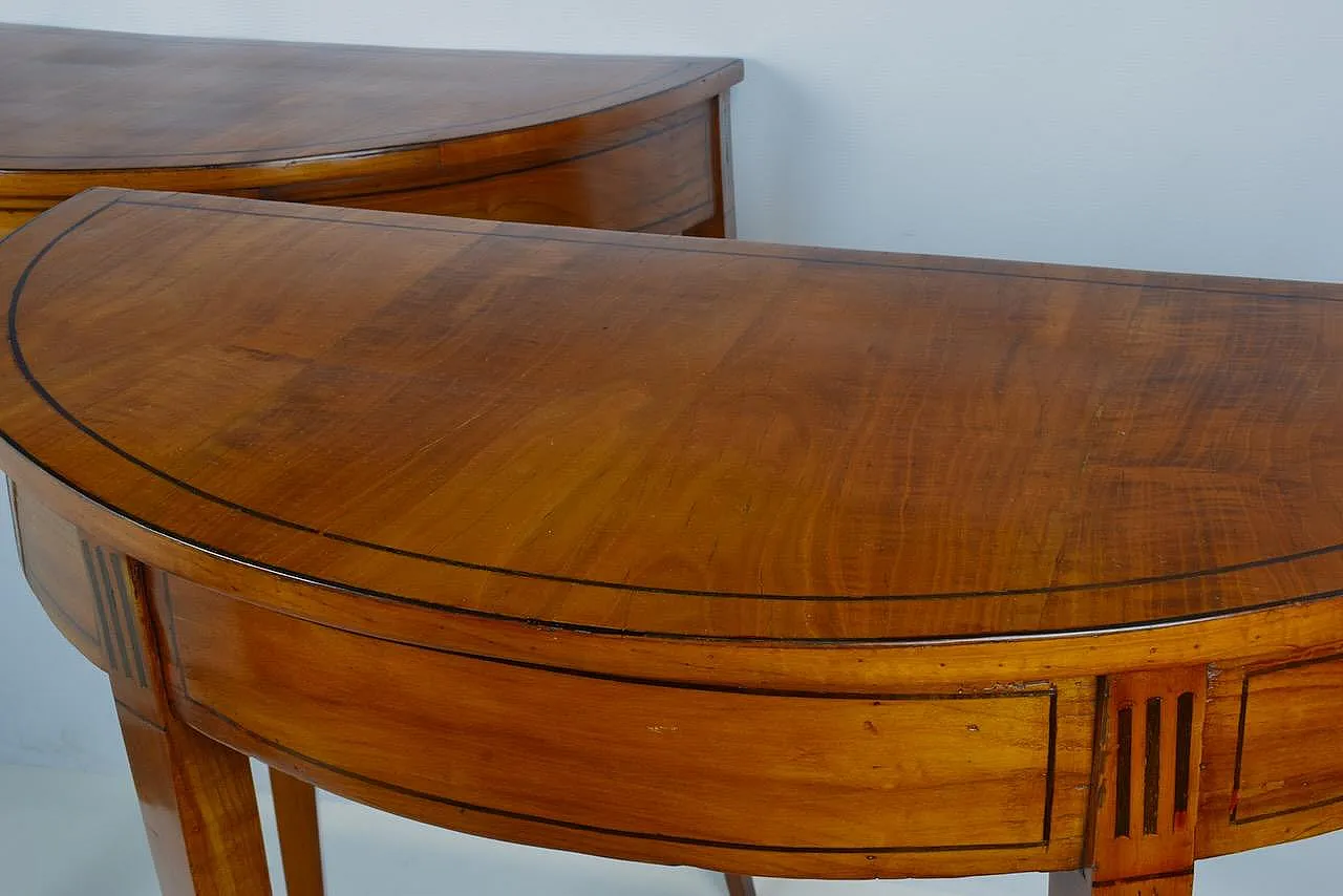 Pair of half-moon console tables in cherry wood, 19th century 8