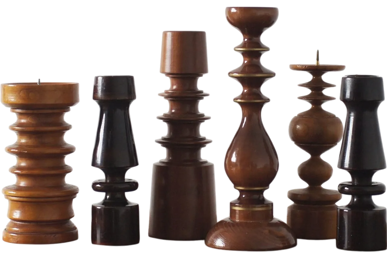 6 Wooden candleholders, 1970s 4