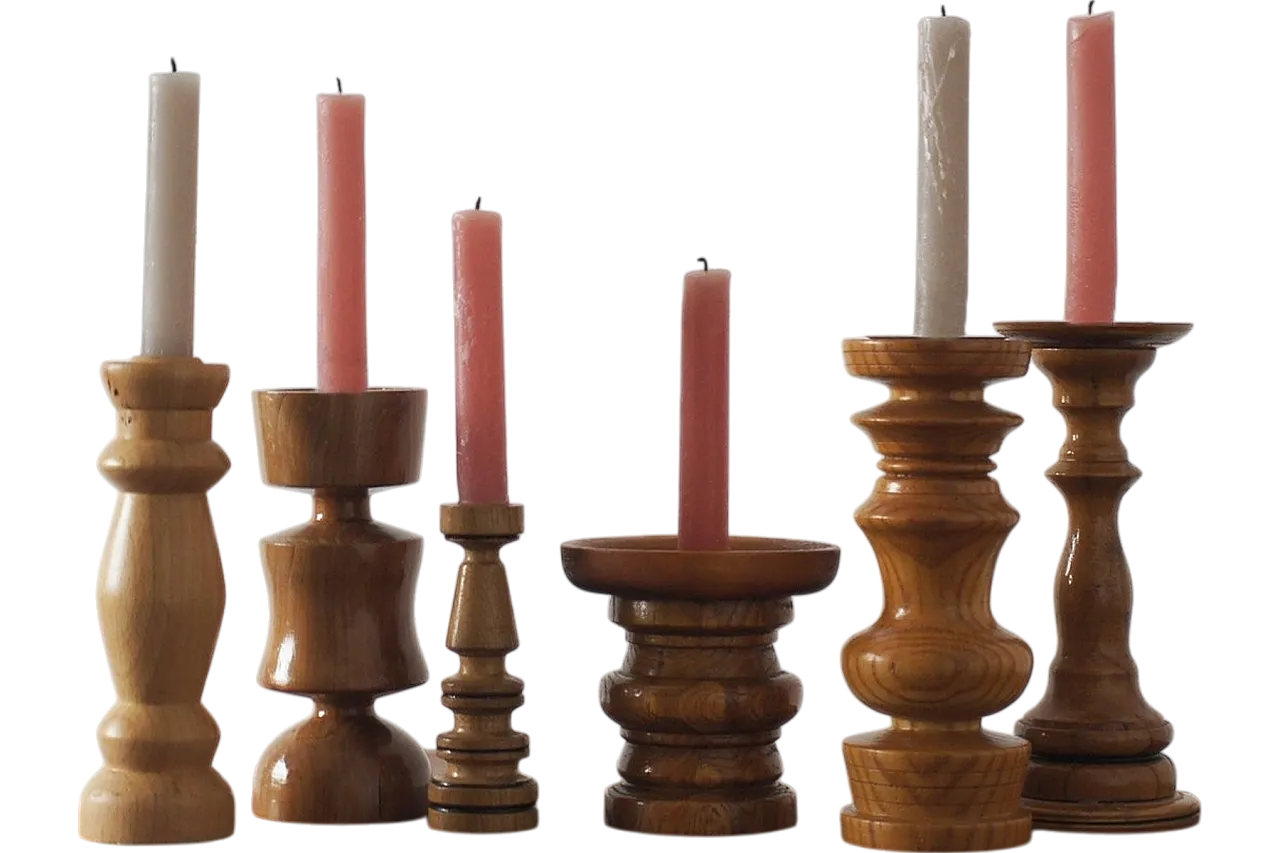 6 Wooden candleholders, late 20th century 4