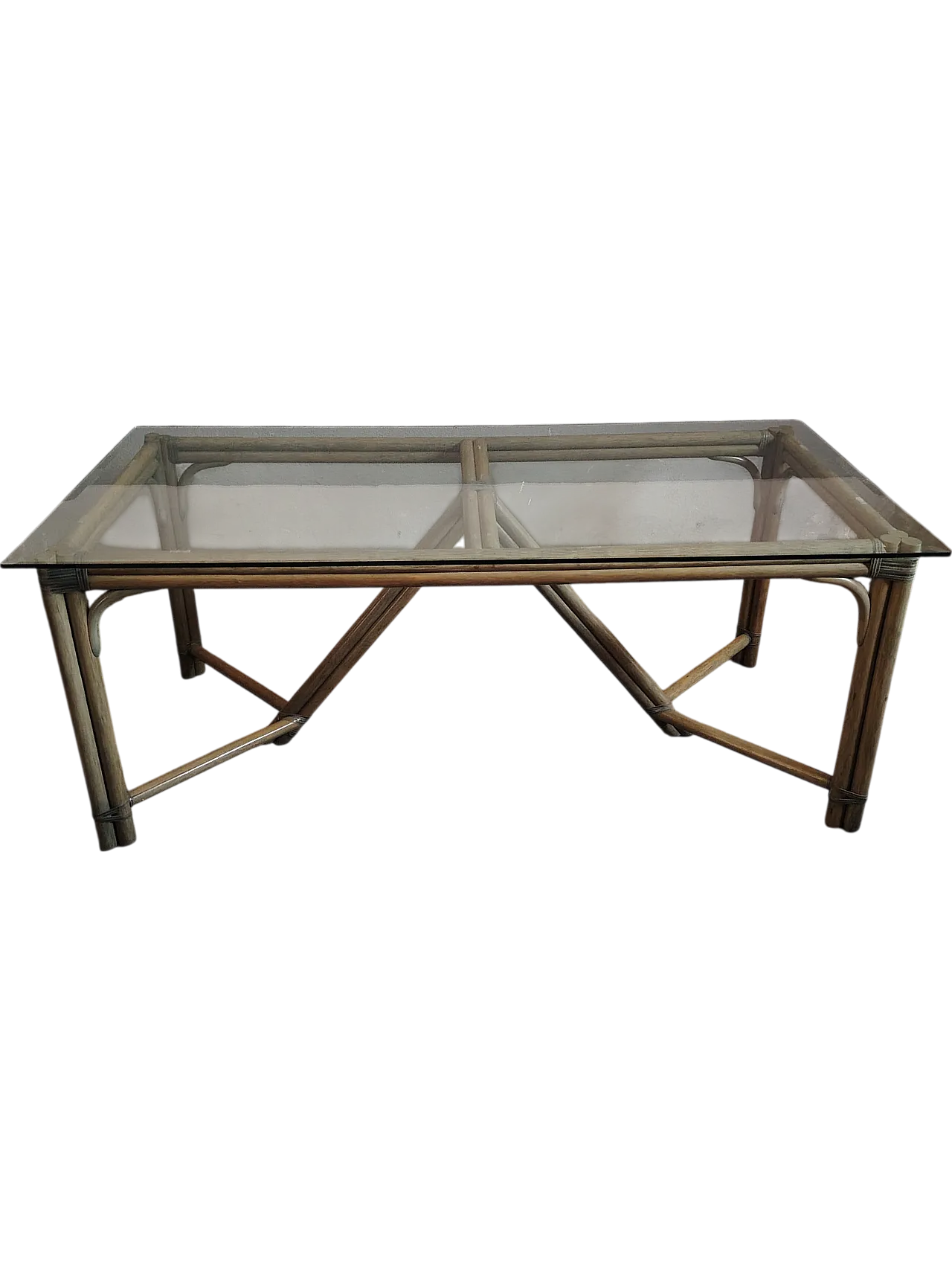 Bamboo and glass dining table, 70s 12