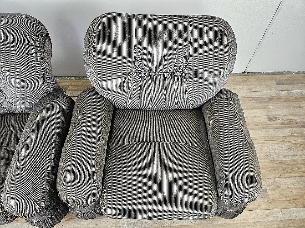 Pair of large fabric and metal armchairs with side straps 9