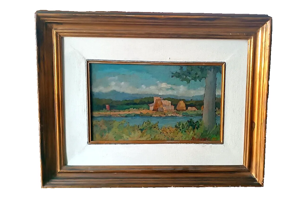 Arnaccio Landscape by Ferruccio Rosini, oil on panel, 1950s 1