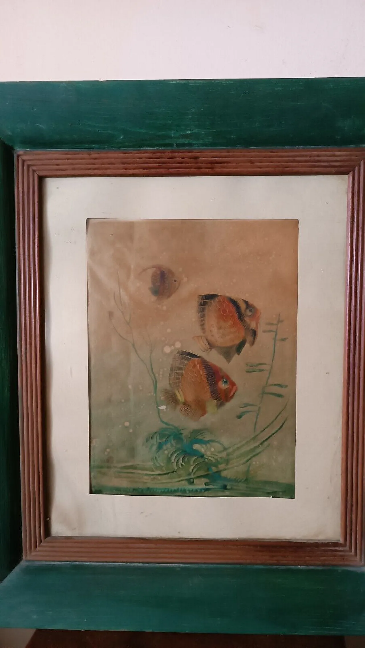 Fish by Silvio Polloni, mixed technical painting, 1920s 3