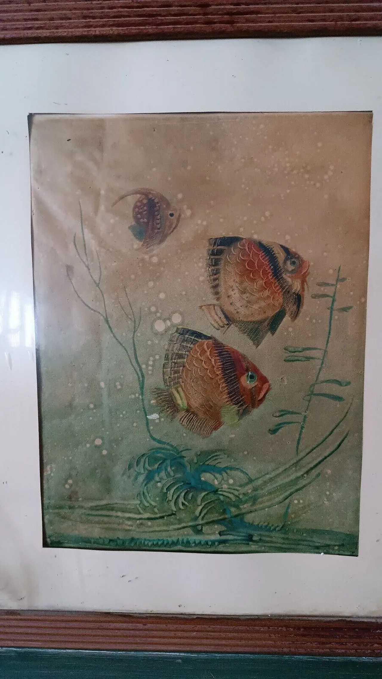 Fish by Silvio Polloni, mixed technical painting, 1920s 4