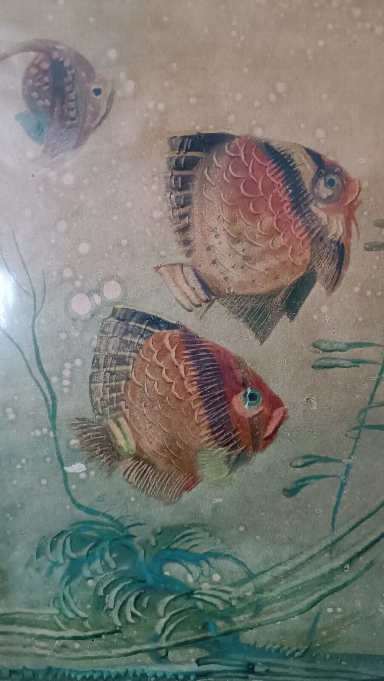 Fish by Silvio Polloni, mixed technical painting, 1920s 5