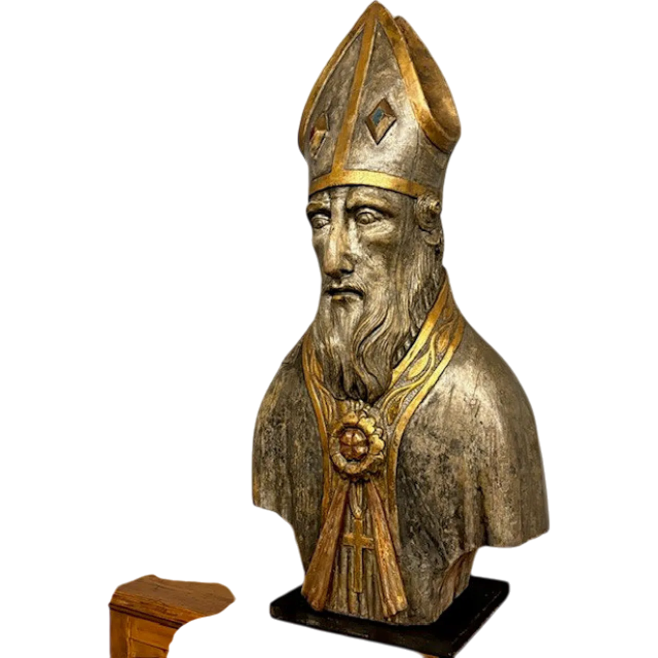 Grande busto scultura San Nicola argento e doratura a mecca,  '600 28