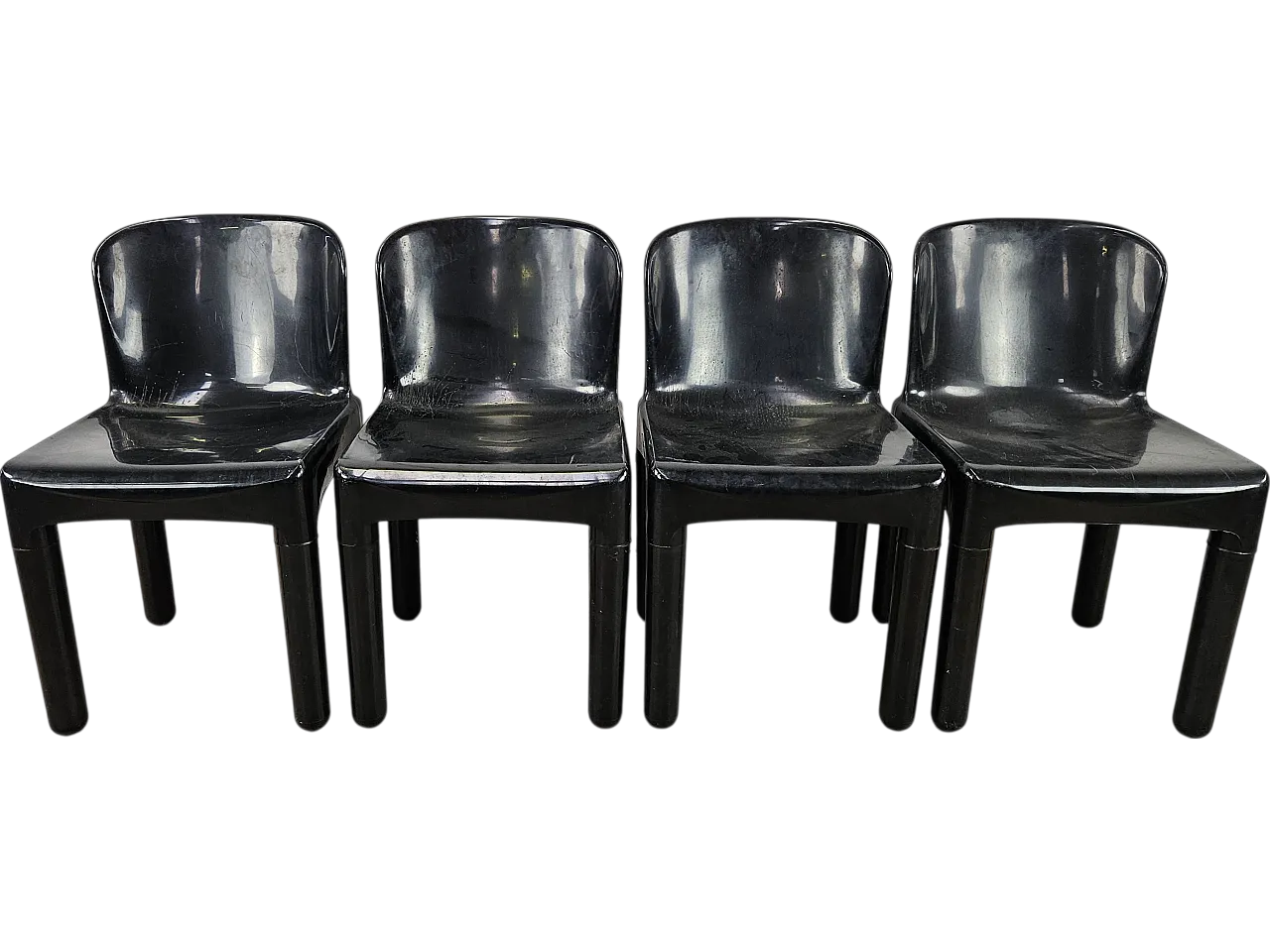 4 modern chairs in black plastic, 1970 11