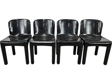 4 modern chairs in black plastic, 1970