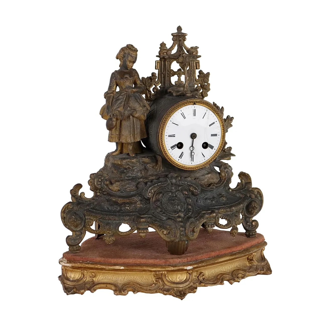 Antique Mantel Clock Gilded Antimony France XIX Century 1