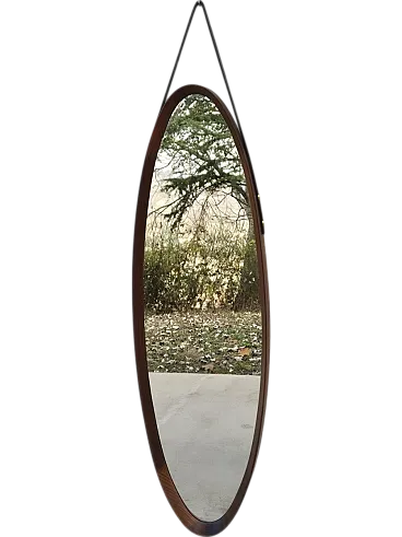 Oval Teak Mirror, Italy, 1950s