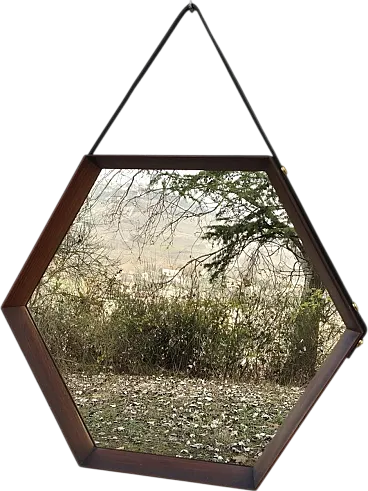 Hexagonal Teak Mirror, Italy, 1950s