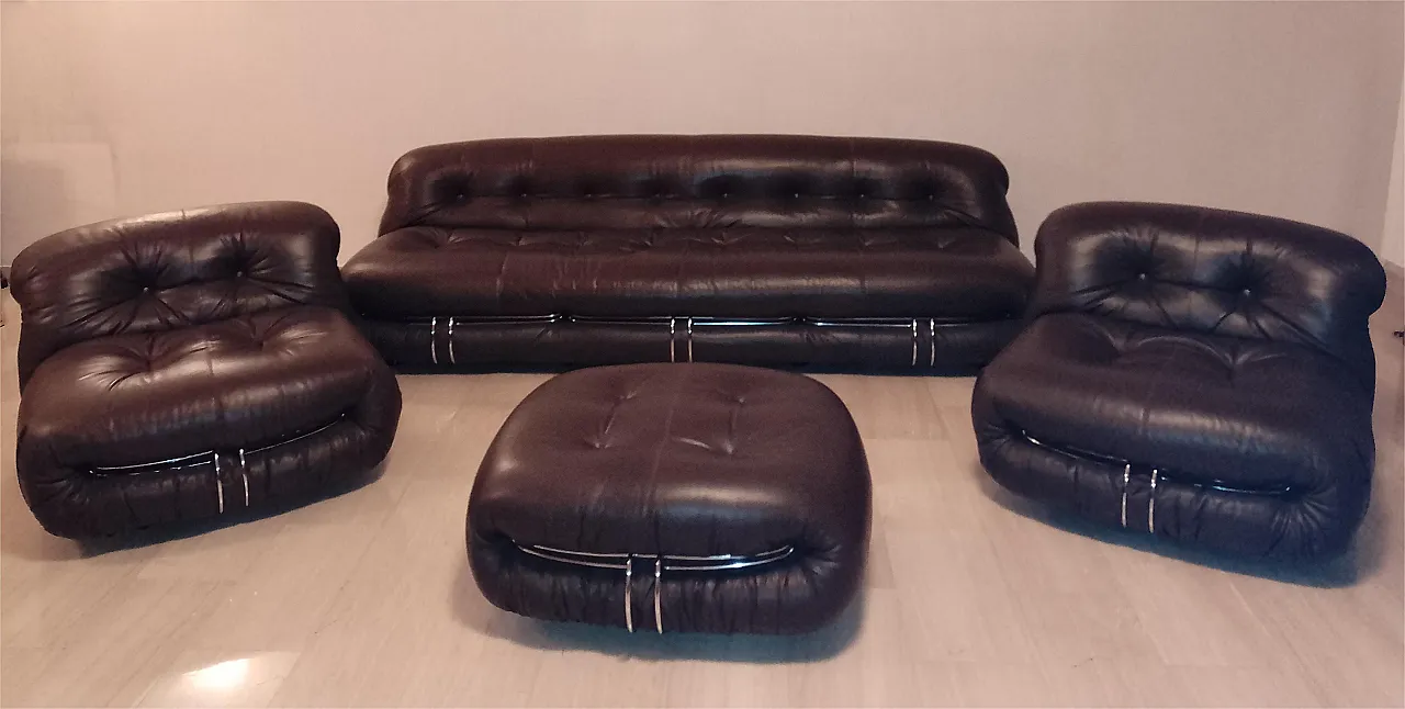 Soriana sofa and 2 armchairs, 1 pouff, 70s 5