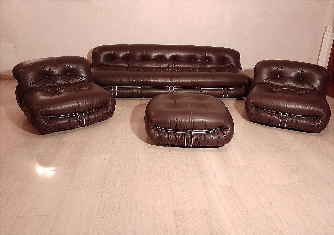 Soriana sofa and 2 armchairs, 1 pouff, 70s 8