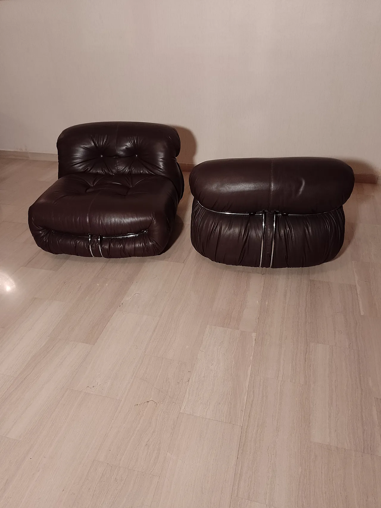 Soriana sofa and 2 armchairs, 1 pouff, 70s 19