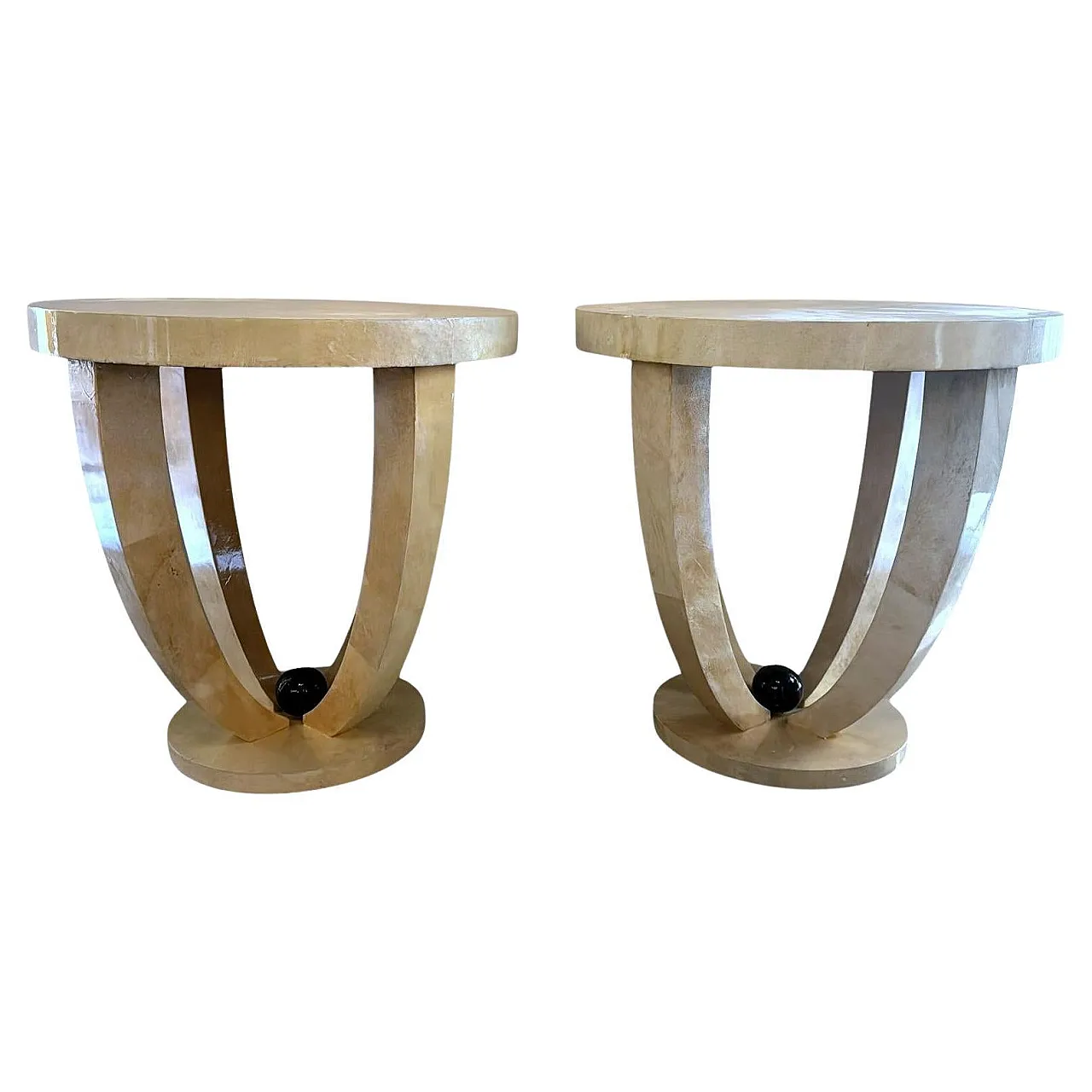 Pair of Art Deco tables covered in parchment, 1980s 1