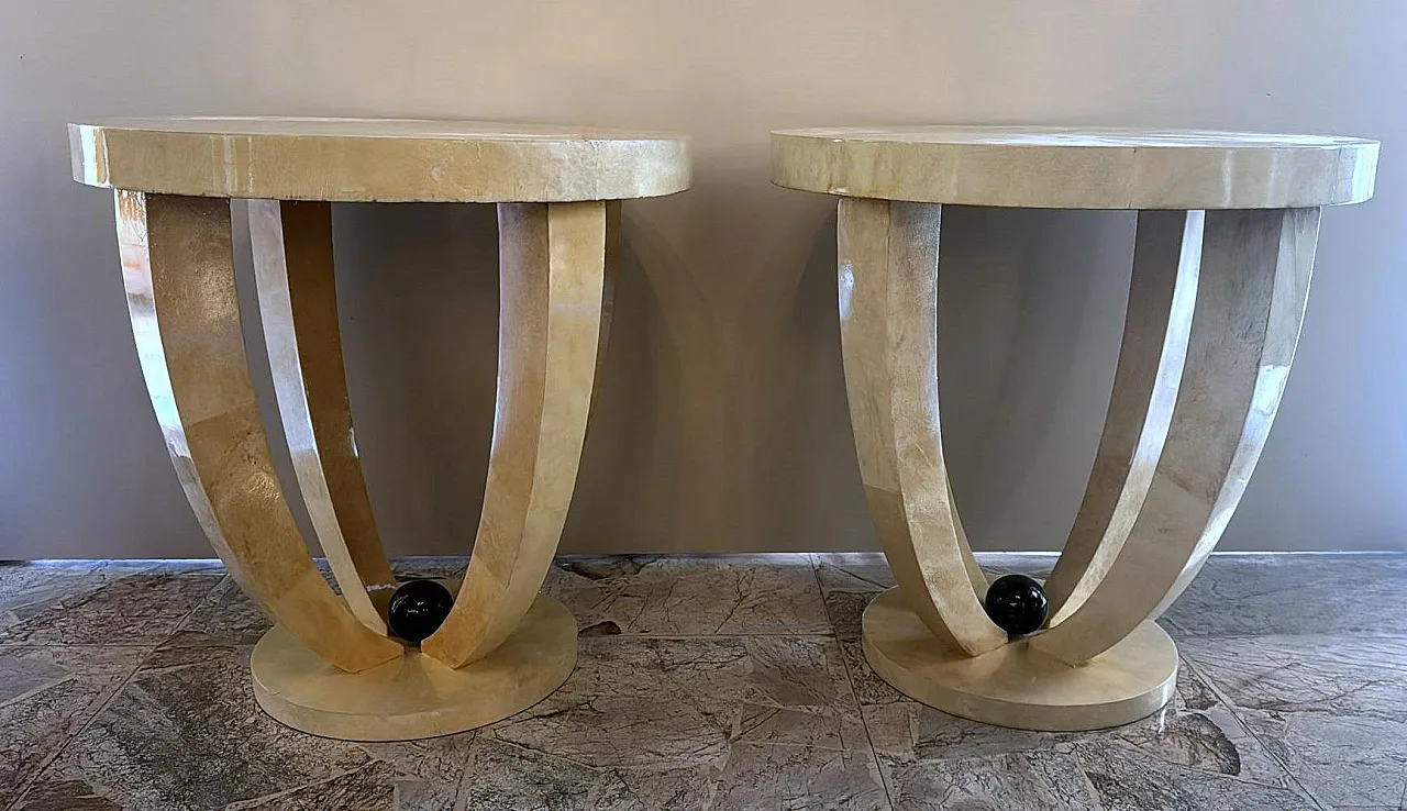 Pair of Art Deco tables covered in parchment, 1980s 2