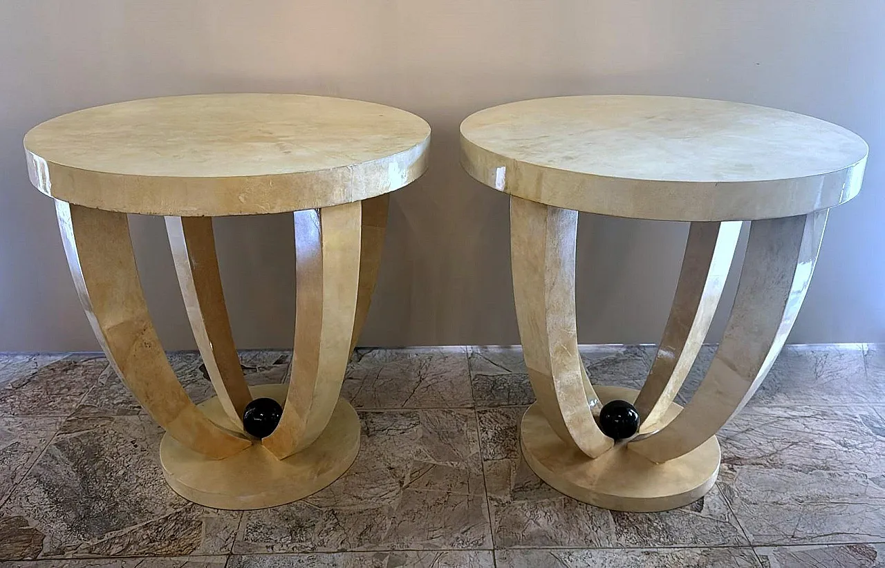 Pair of Art Deco tables covered in parchment, 1980s 3