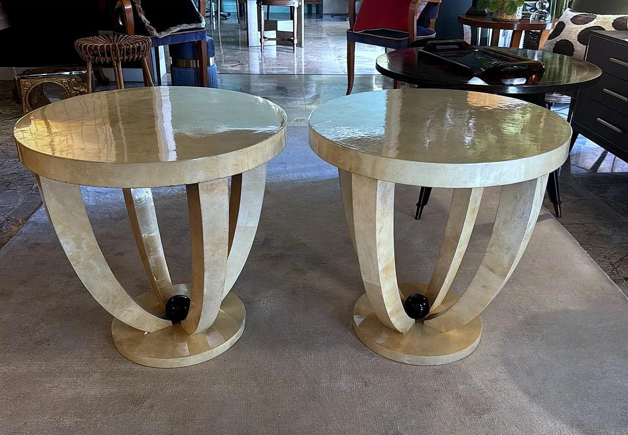 Pair of Art Deco tables covered in parchment, 1980s 4