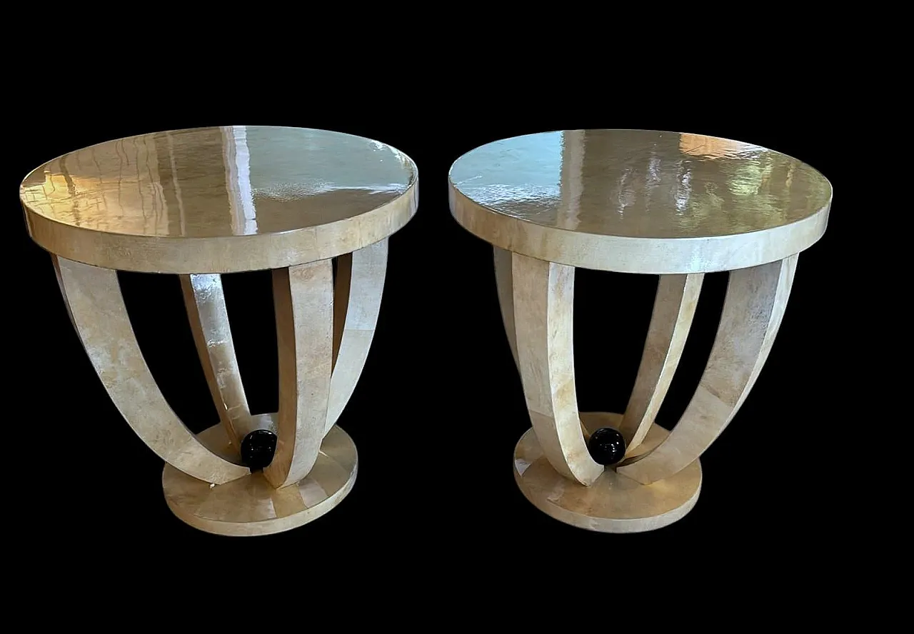 Pair of Art Deco tables covered in parchment, 1980s 5