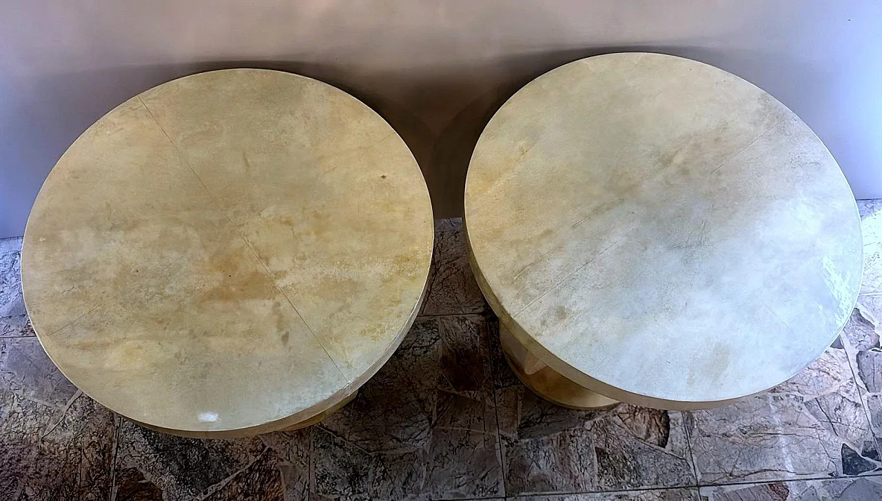 Pair of Art Deco tables covered in parchment, 1980s 7