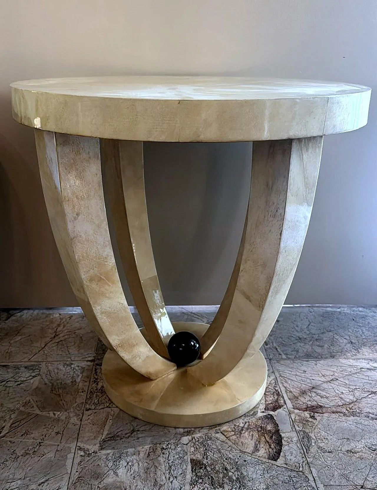 Pair of Art Deco tables covered in parchment, 1980s 8