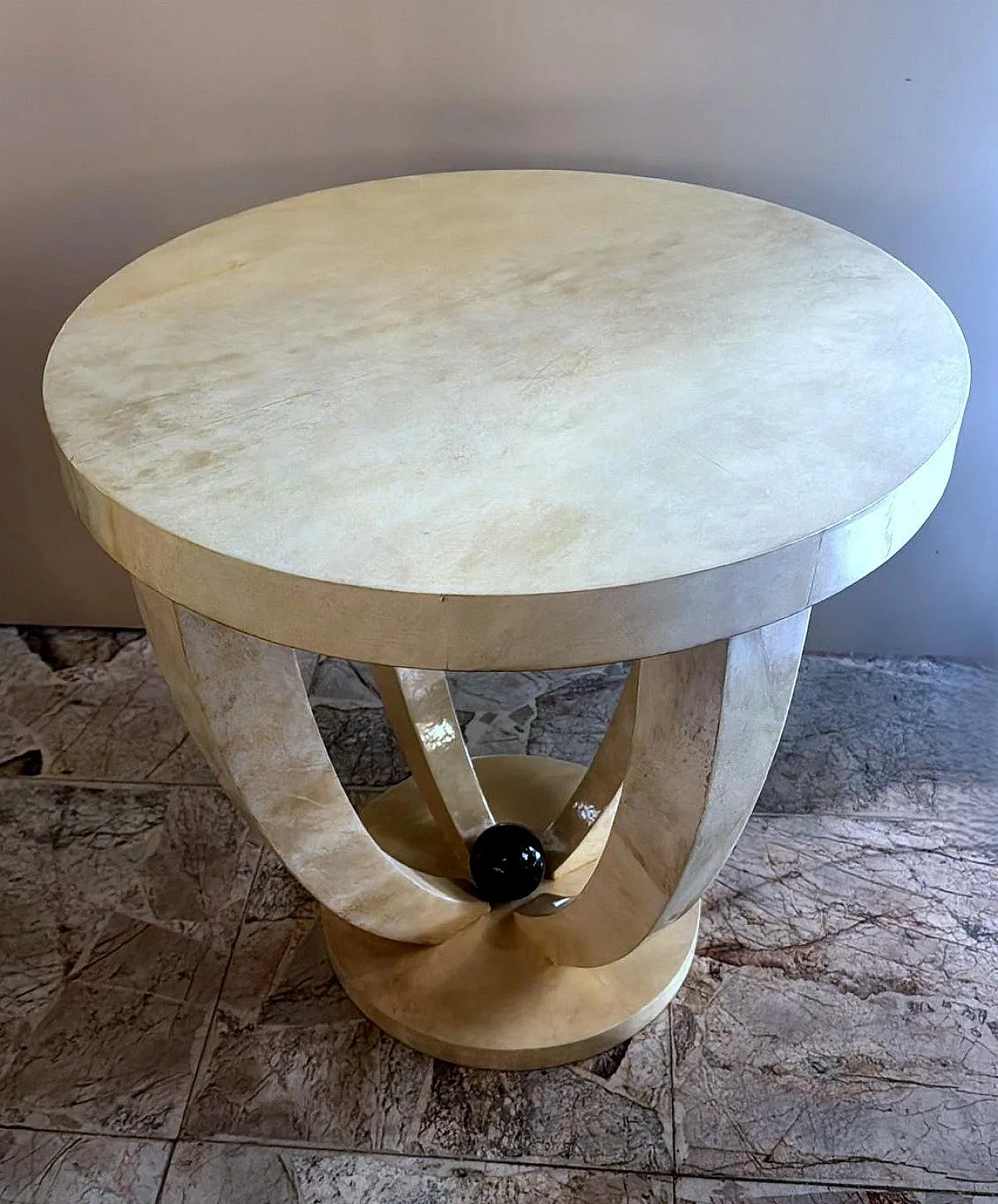 Pair of Art Deco tables covered in parchment, 1980s 9