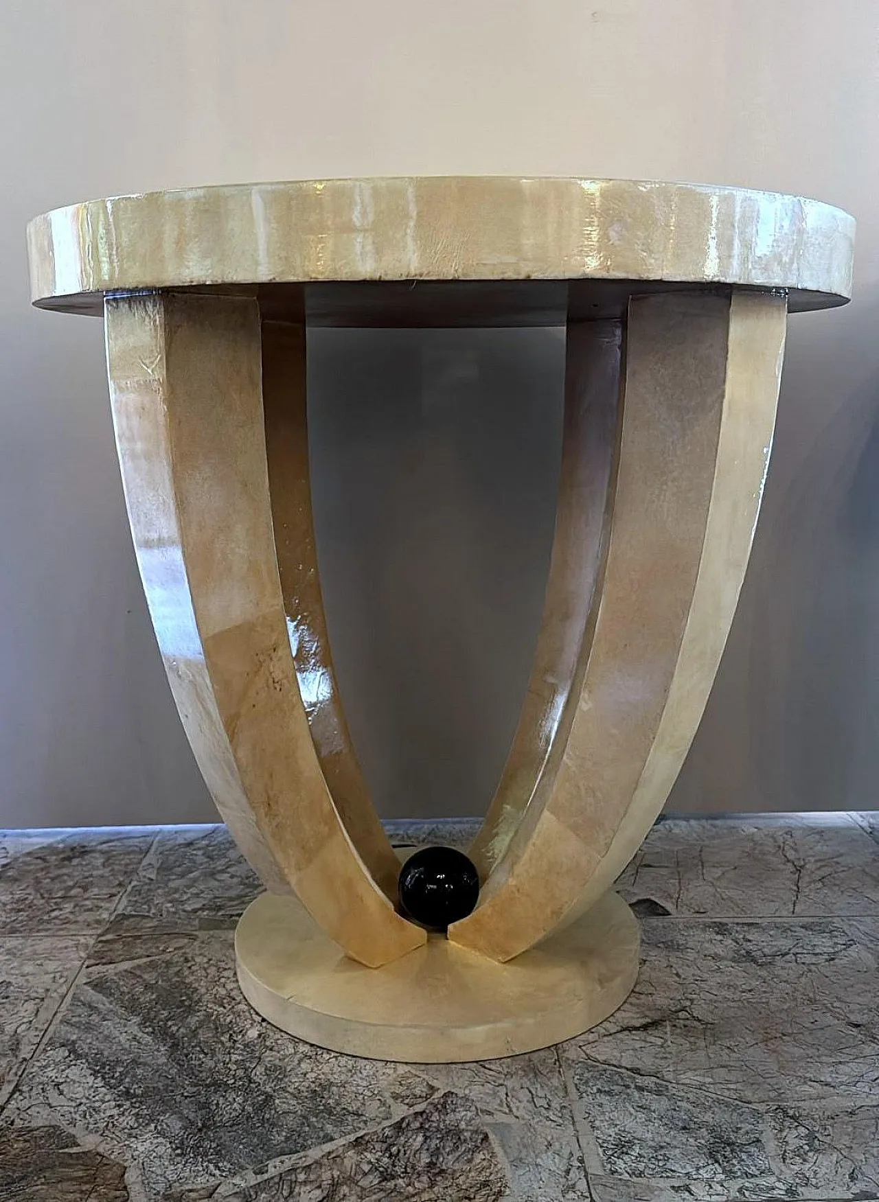 Pair of Art Deco tables covered in parchment, 1980s 11